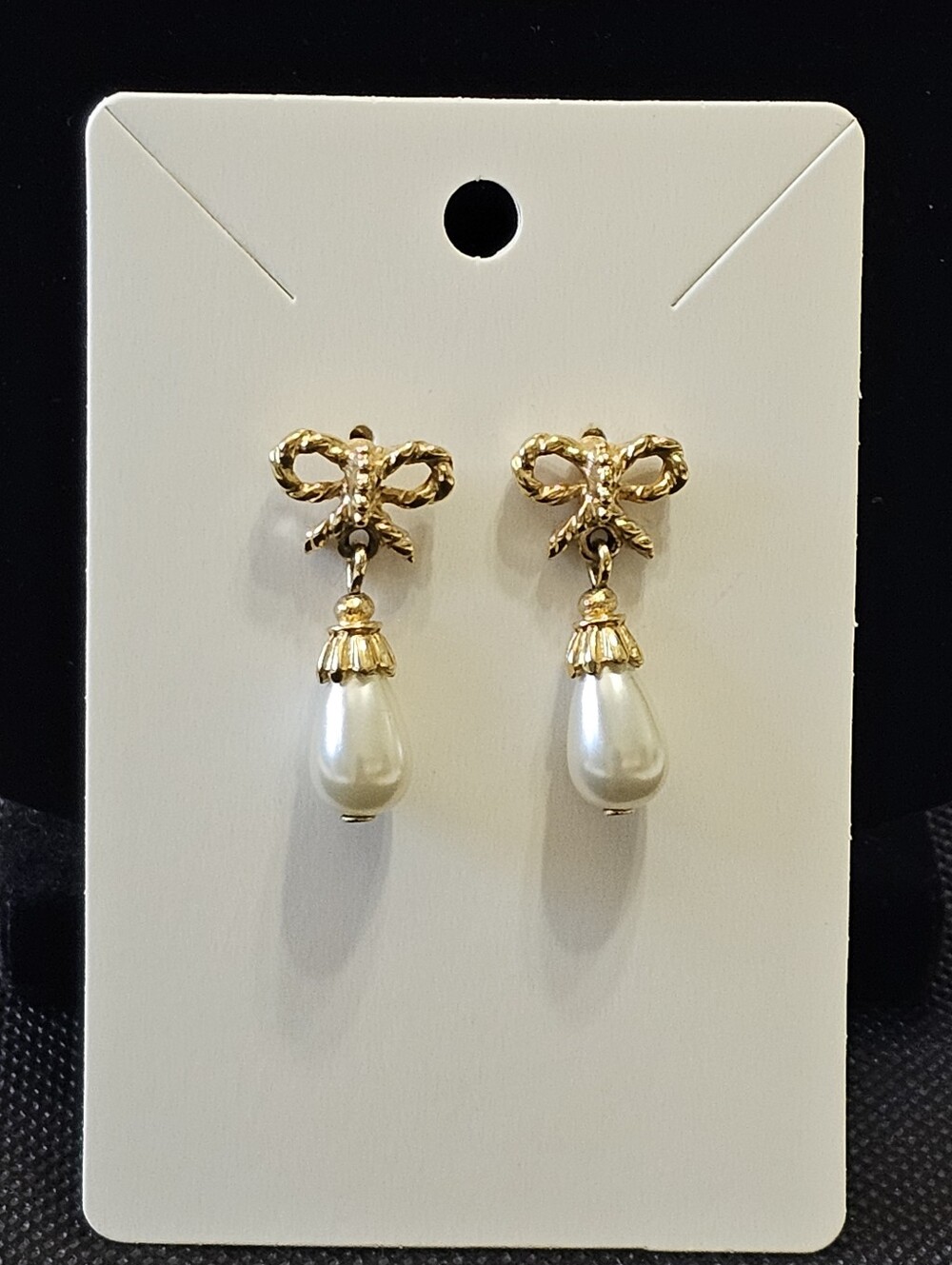 Vintage Gold Bow Drop Pearl Earrings